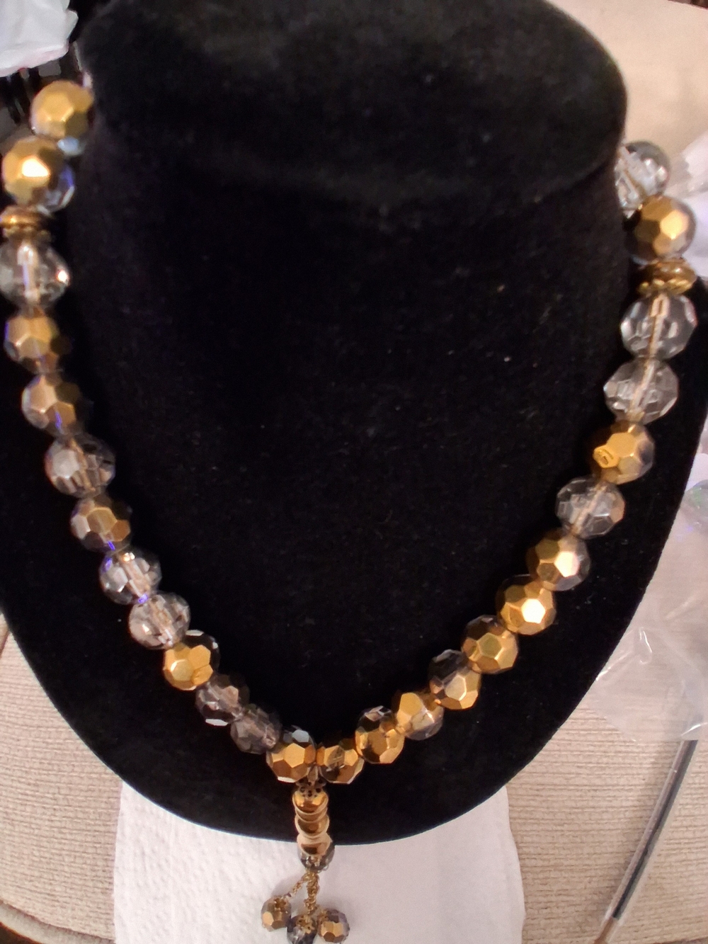 Gold and Gray Faceted Bead Pendant Necklace
